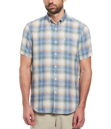 Linen Delave Plaid Short Sleeve Woven Shirt