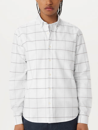 The Jasper Windowpane Oxford Shirt in Bright White Colour
