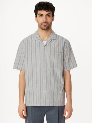 The Striped Camp Collar Shirt in Agave Colour