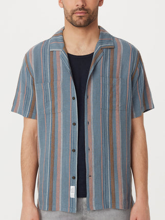 The Striped Camp Collar Shirt in Storm Blue