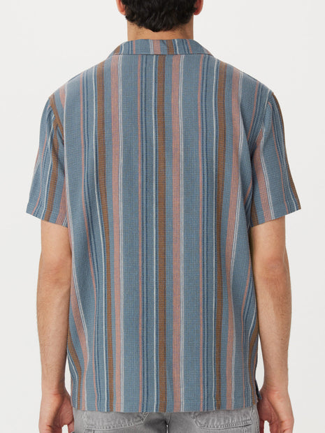 The Striped Camp Collar Shirt in Storm Blue