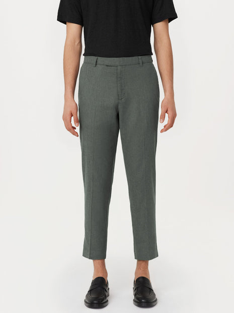 The Colin Tapered Linen Pant in Smoky Green Colour
