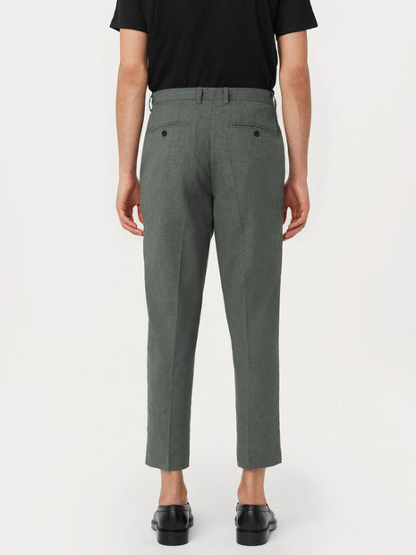 The Colin Tapered Linen Pant in Smoky Green Colour