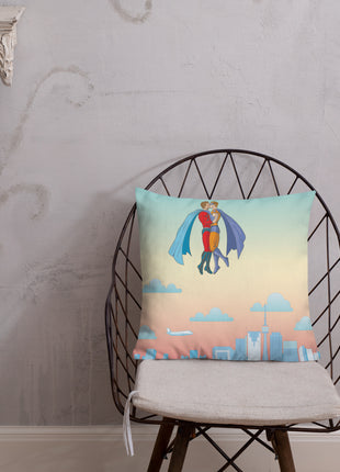 Superhero Kiss in Toronto Sky - Square Throw Pillow