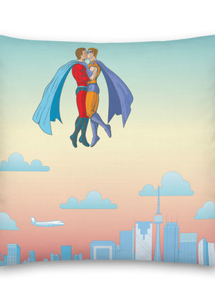 Superhero Kiss in Toronto Sky - Square Throw Pillow