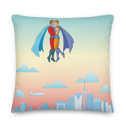 Superhero Kiss in Toronto Sky - Square Throw Pillow