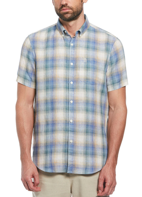 Linen Delave Plaid Short Sleeve Woven Shirt