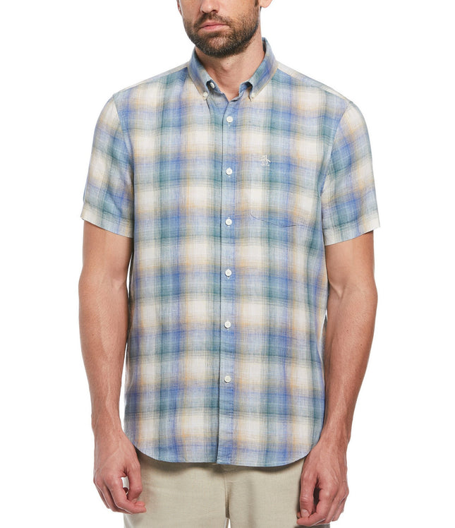 Linen Delave Plaid Short Sleeve Woven Shirt