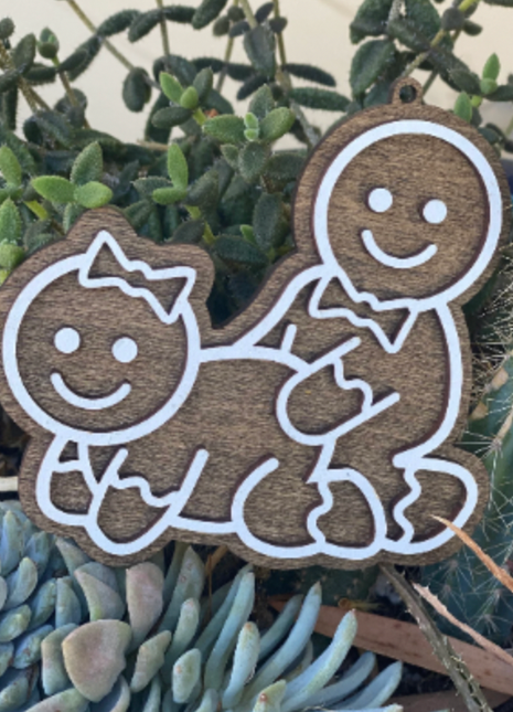 Doggie Style Faux-Gingerbread Naughty Wooden Ornament