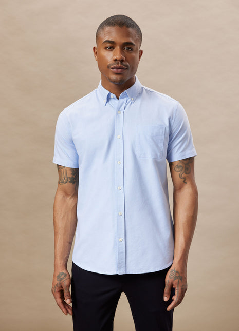 The Jasper Short Sleeve Oxford Shirt in Medium Blue Colour