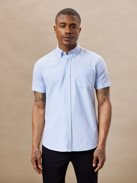 The Jasper Short Sleeve Oxford Shirt in Medium Blue Colour