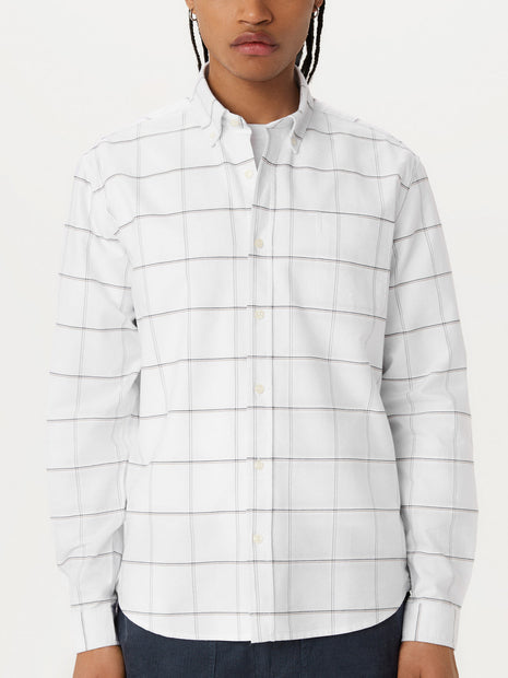 The Jasper Windowpane Oxford Shirt in Bright White Colour