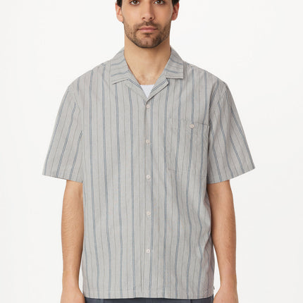 The Striped Camp Collar Shirt in Agave Colour