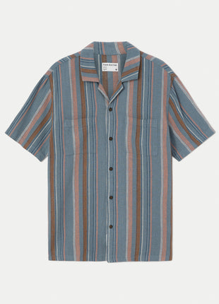 The Striped Camp Collar Shirt in Storm Blue