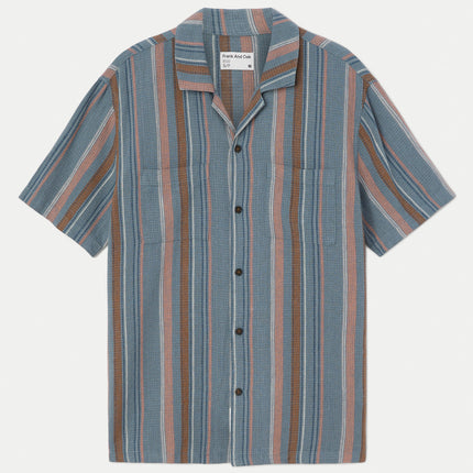 The Striped Camp Collar Shirt in Storm Blue