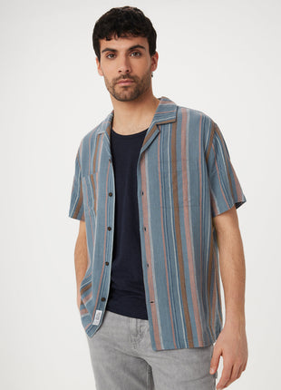The Striped Camp Collar Shirt in Storm Blue