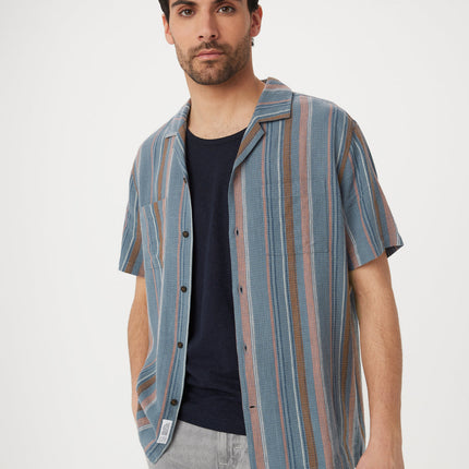 The Striped Camp Collar Shirt in Storm Blue