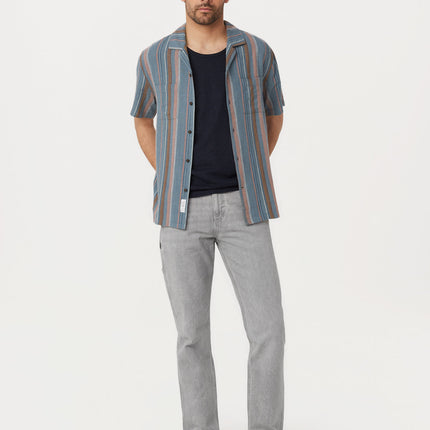 The Striped Camp Collar Shirt in Storm Blue