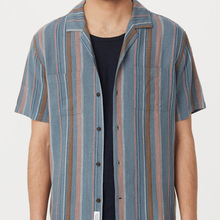 The Striped Camp Collar Shirt in Storm Blue