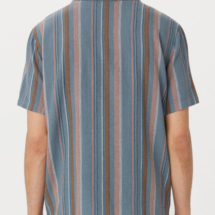 The Striped Camp Collar Shirt in Storm Blue