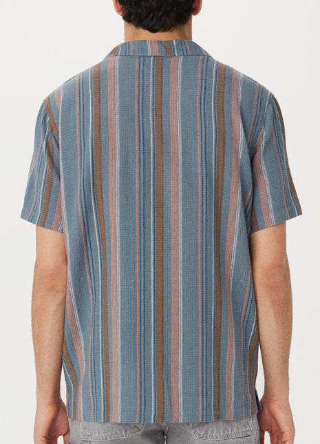 The Striped Camp Collar Shirt in Storm Blue