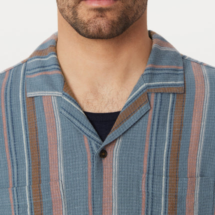 The Striped Camp Collar Shirt in Storm Blue