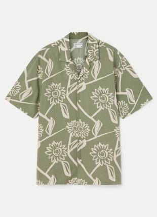 The Print Camp Collar Shirt in Olive Green Colour