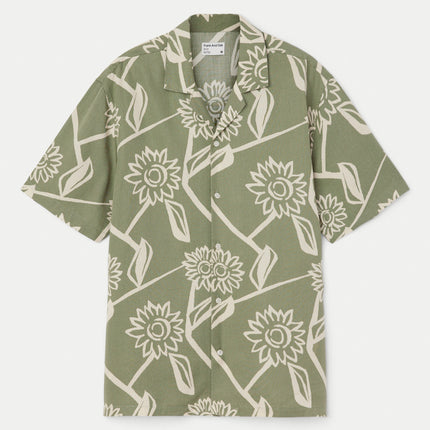 The Print Camp Collar Shirt in Olive Green Colour