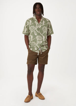 The Print Camp Collar Shirt in Olive Green Colour