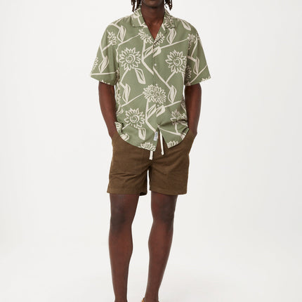 The Print Camp Collar Shirt in Olive Green Colour