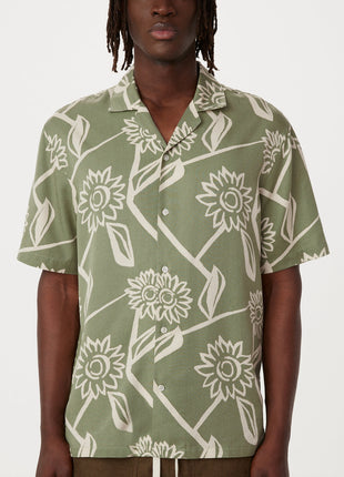 The Print Camp Collar Shirt in Olive Green Colour