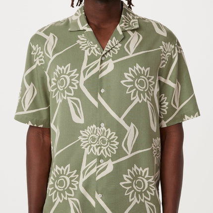 The Print Camp Collar Shirt in Olive Green Colour