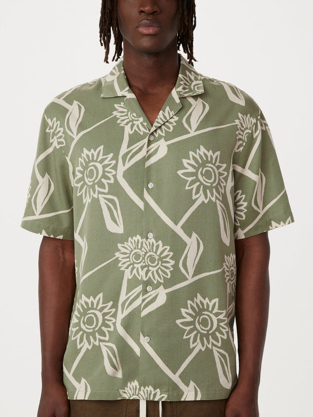 The Print Camp Collar Shirt in Olive Green Colour