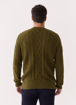 The Organic Cotton Cable Sweater in Dark Olive