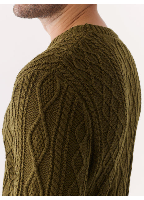The Organic Cotton Cable Sweater in Dark Olive