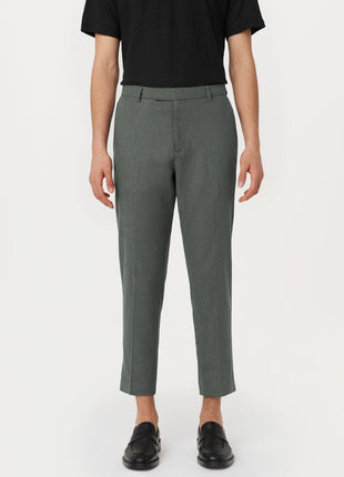 The Colin Tapered Linen Pant in Smoky Green Colour