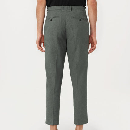 The Colin Tapered Linen Pant in Smoky Green Colour