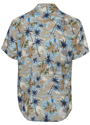 Summer Flowy Shirt With Palms and Pinups Print