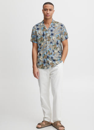 Summer Flowy Shirt With Palms and Pinups Print