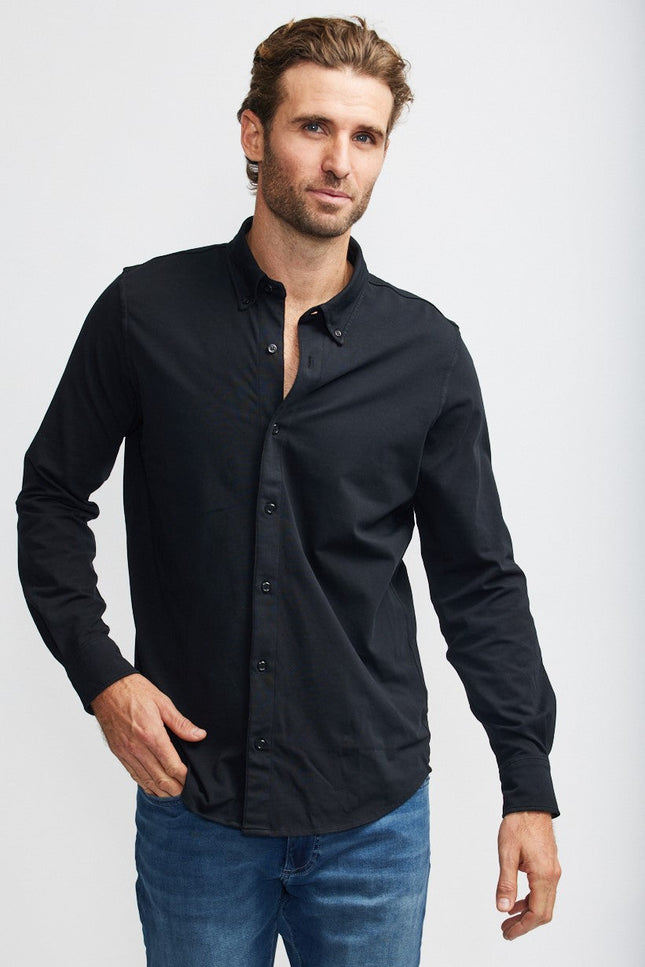 Long Sleeve Jersey Button-Up Shirt