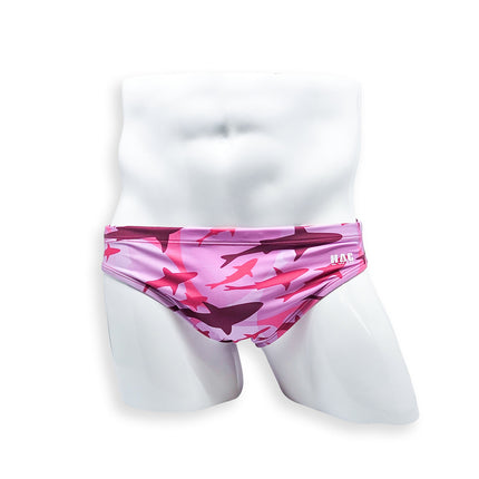 2 Inch Flat Front Swim Brief - Pink Shark