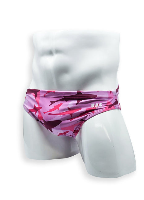 2 Inch Flat Front Swim Brief - Pink Shark
