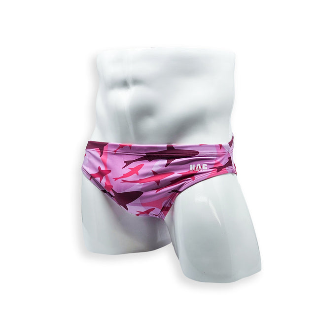 2 Inch Flat Front Swim Brief - Pink Shark