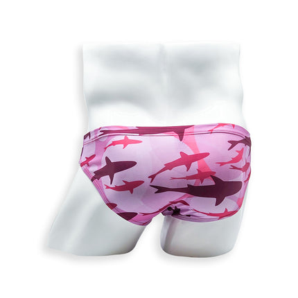 2 Inch Flat Front Swim Brief - Pink Shark