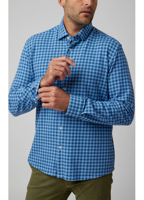 Blue Gingham Brushed Jersey Shirt