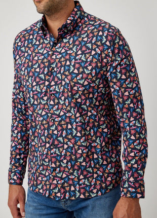 Navy Fancy Moth Print Shirt