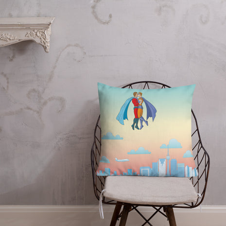 Superhero Kiss in Toronto Sky - Square Throw Pillow