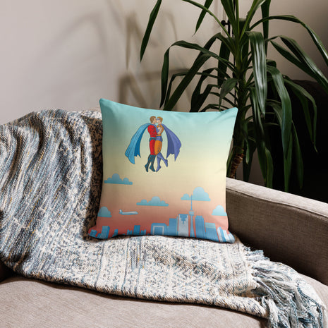 Superhero Kiss in Toronto Sky - Square Throw Pillow Case