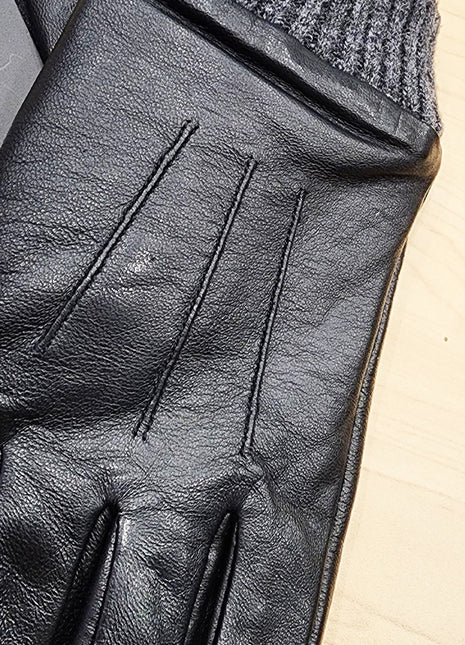 Leather Gloves With Knit Cuff