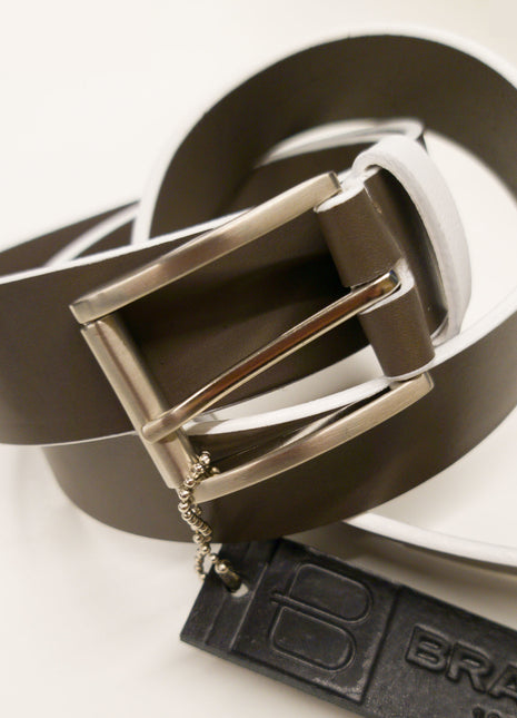 Dado Grey Milled Leather Belt w/ White Edges